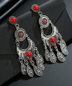 Red Gem Ethnic Earrings
