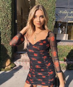 Cherry Blossom Ruched Mini Dress